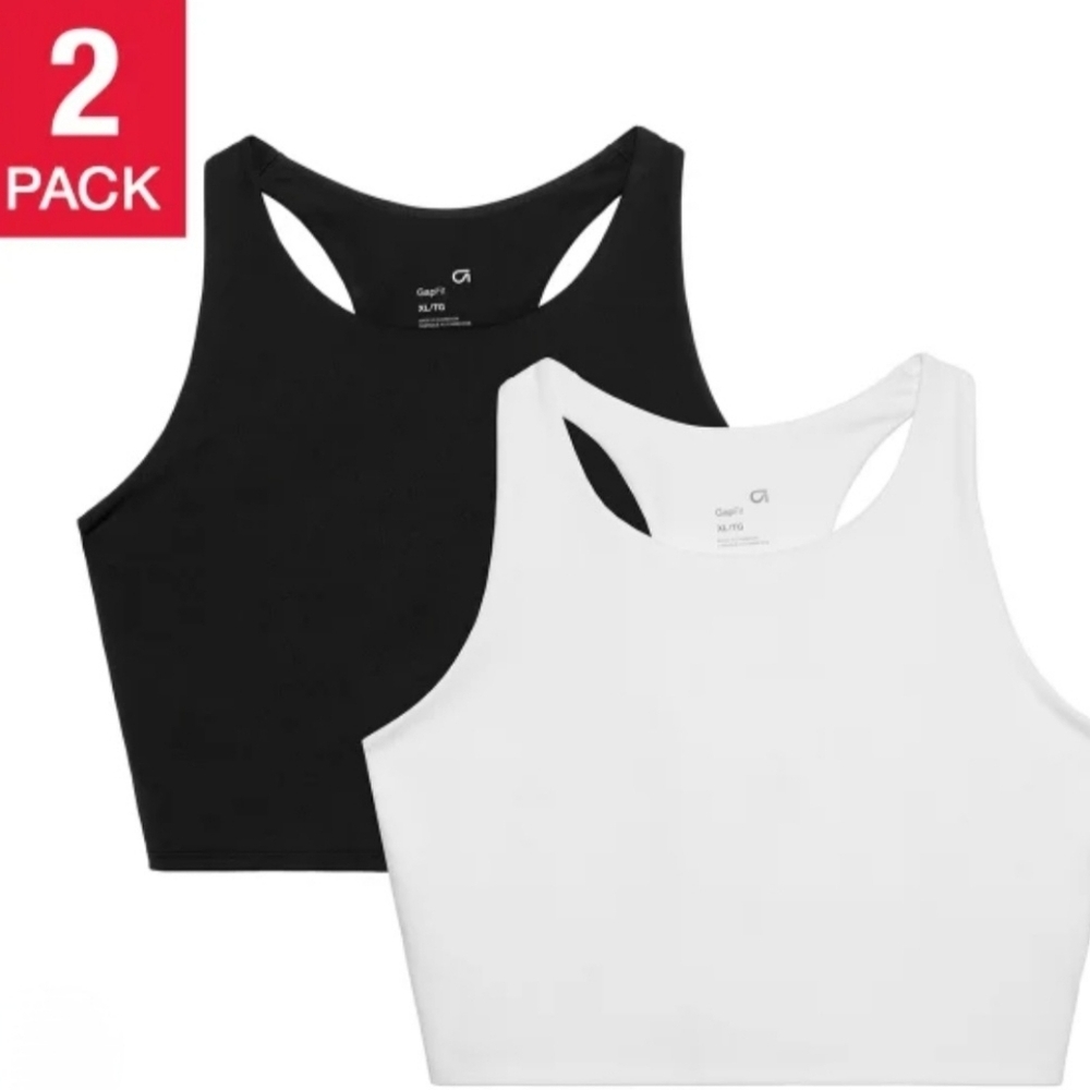 Gap Fit Tank Bras Set Of 2 White Black Sports Bra Size Medium Activewear Top NEW